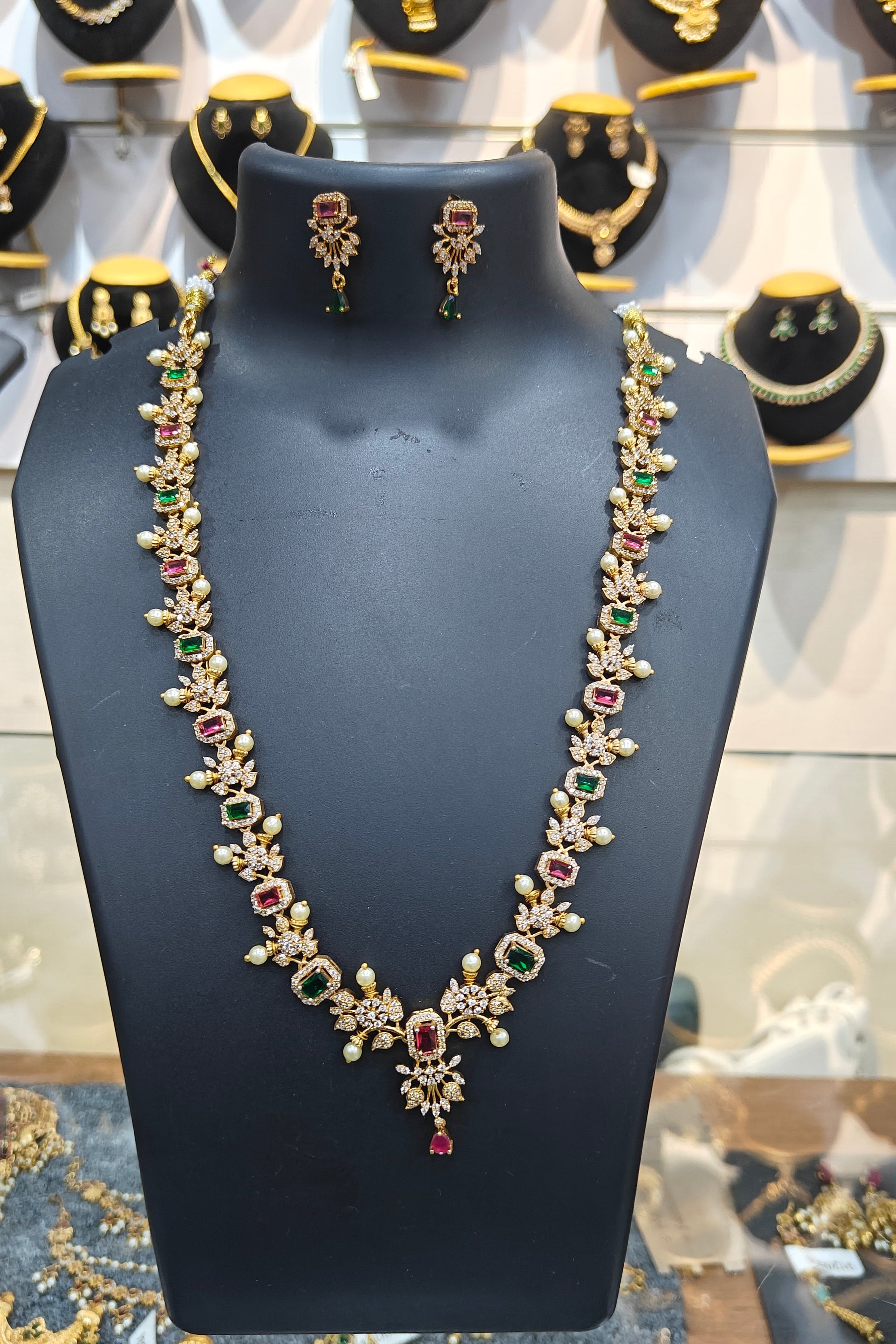 Multicolor Zercon stones Short/long necklace set