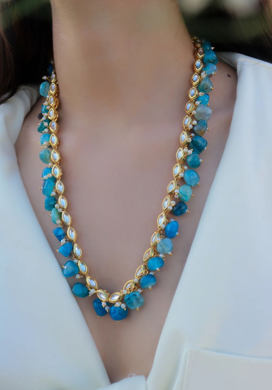 Agate Stone tumble with Kundan Necklace Set