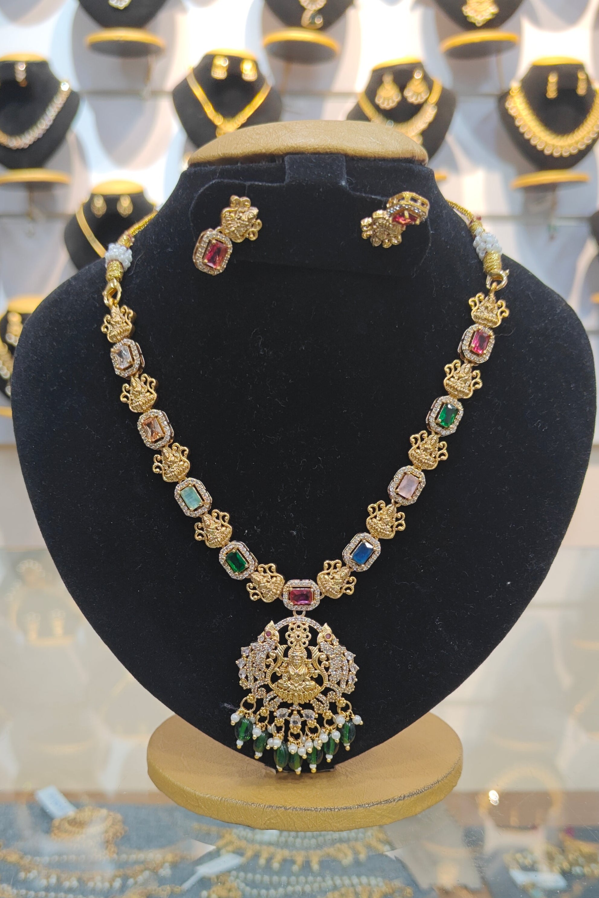 Premium Medium Length Laxmi CZ Necklace Set