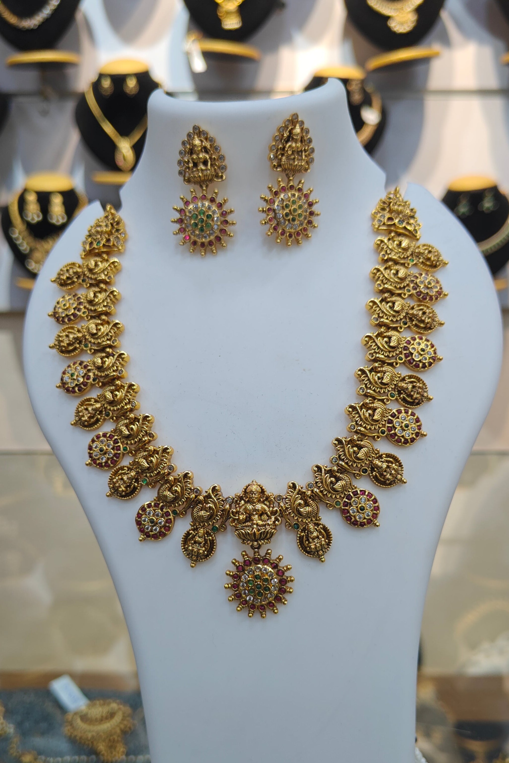 Premium Short Laxmi Peacock CZ Necklace Set