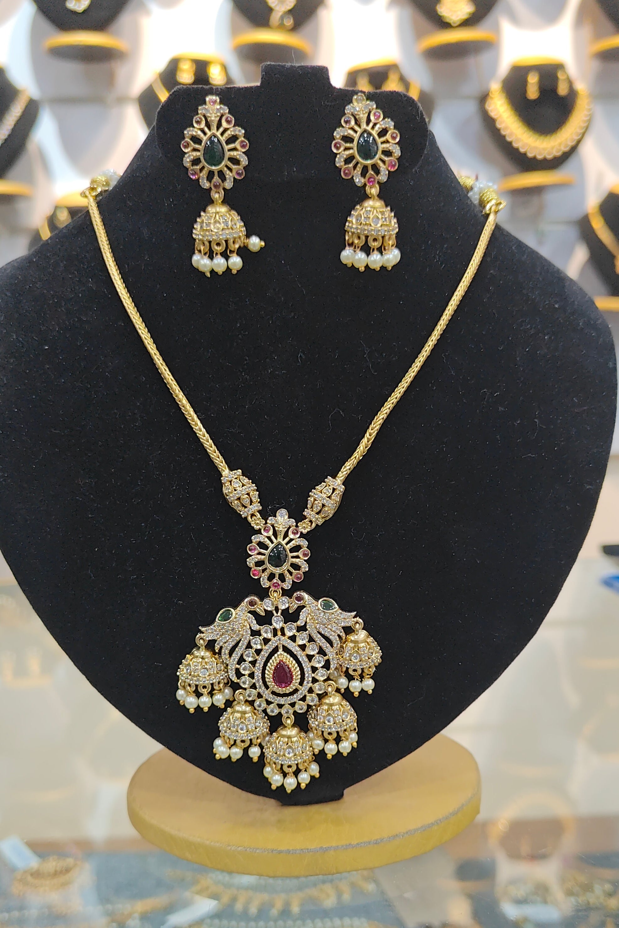 Premium Jhumka Pattern CZ Necklace Set