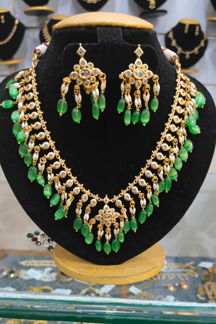 Green duldul stones necklace set