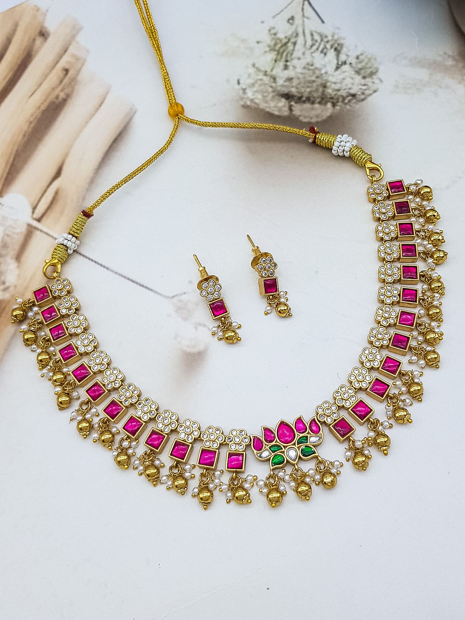 Gold Plated Jadau Kemp Necklace Set