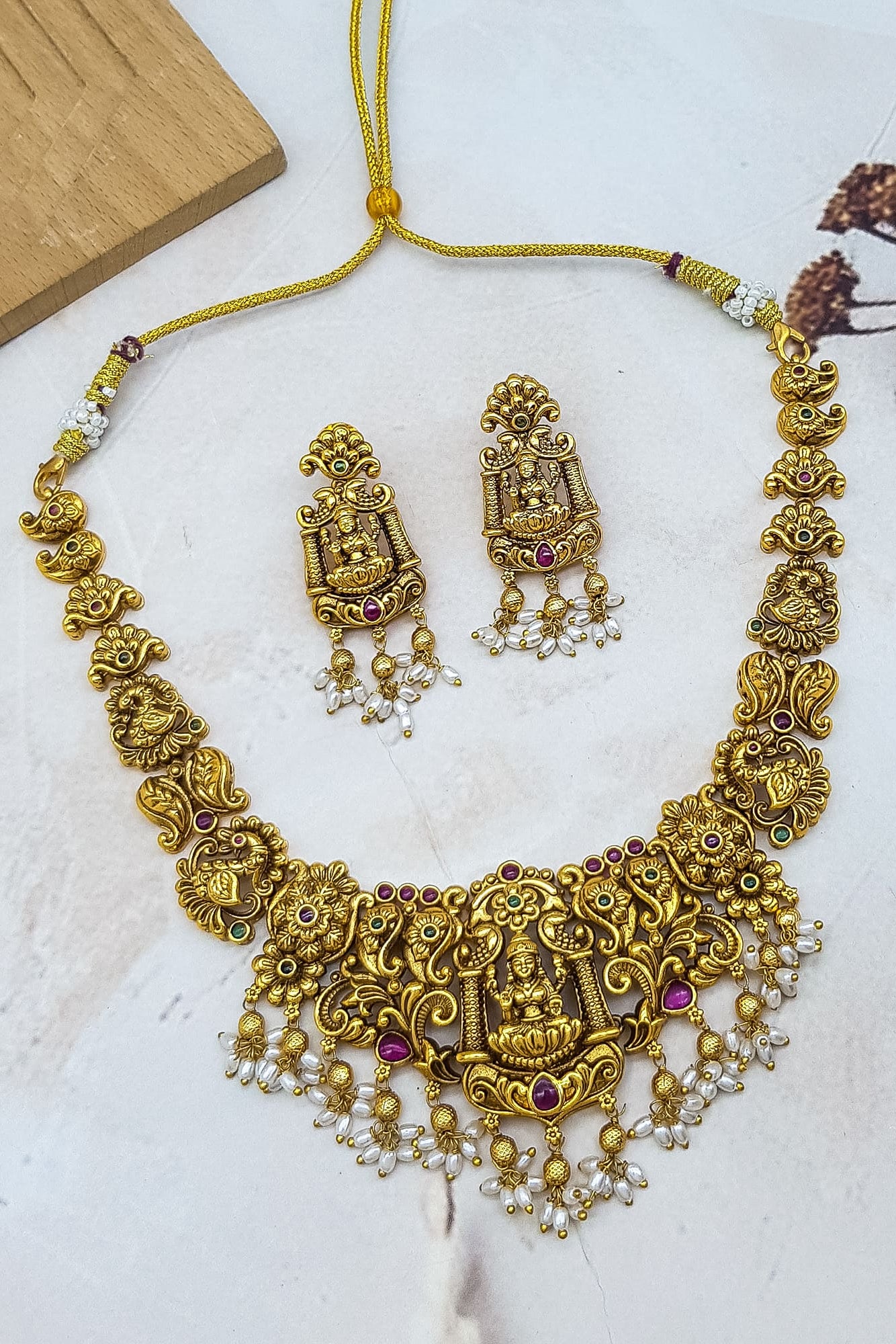 Gold Plated Premium lakshmi Necklace Set