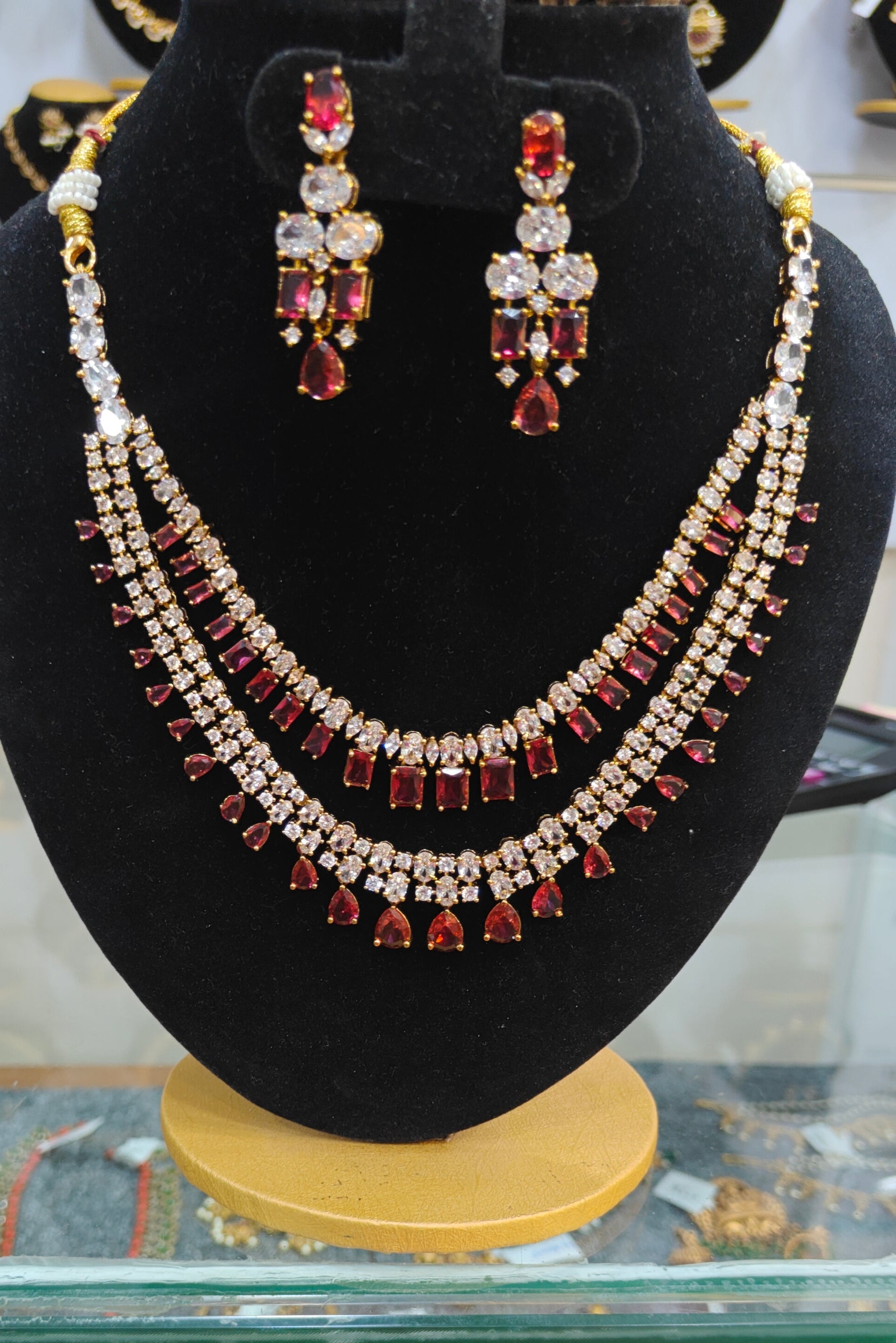 Gold Plated CZ Layered Necklace Set