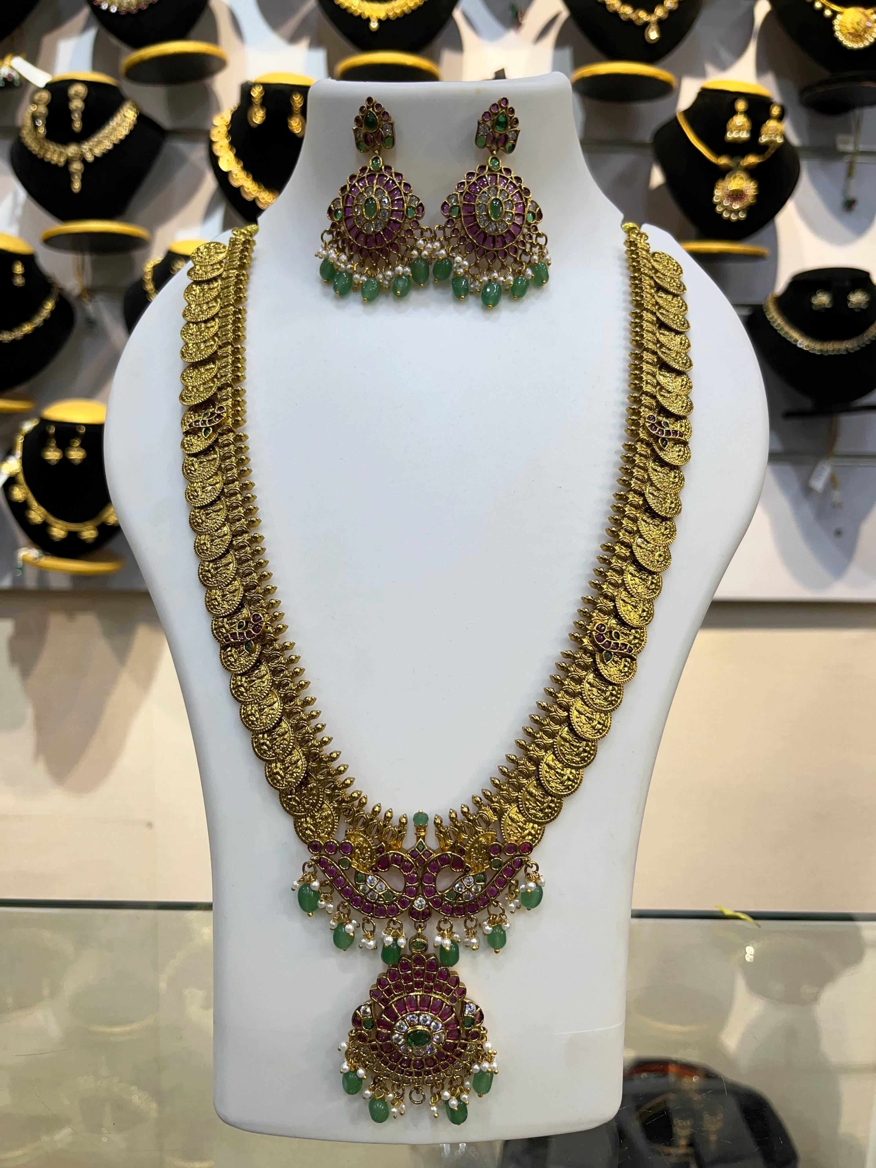 Premium Jadau Kasu Design Long necklace Set