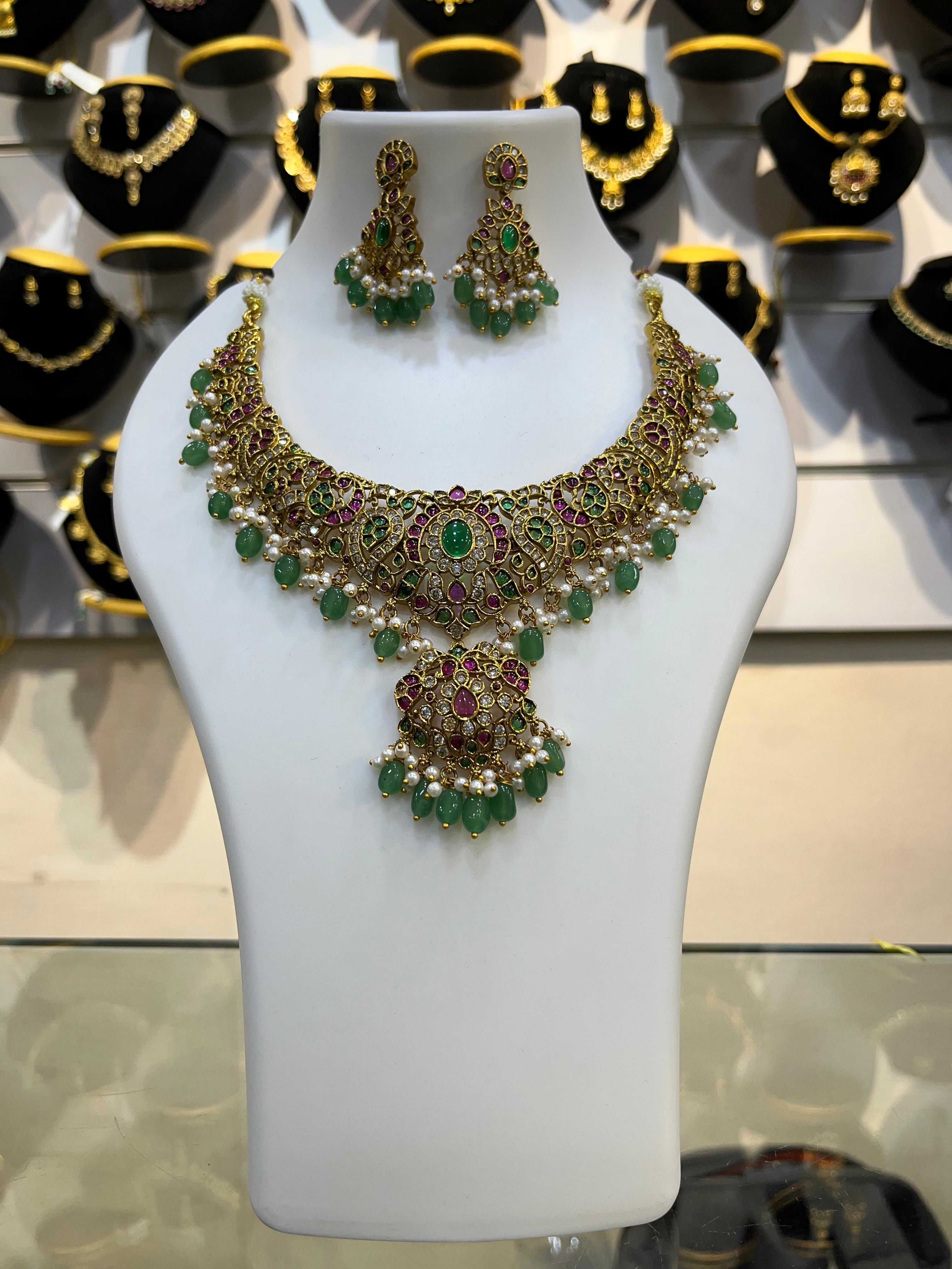 Premium Jadau Short Long necklace Set