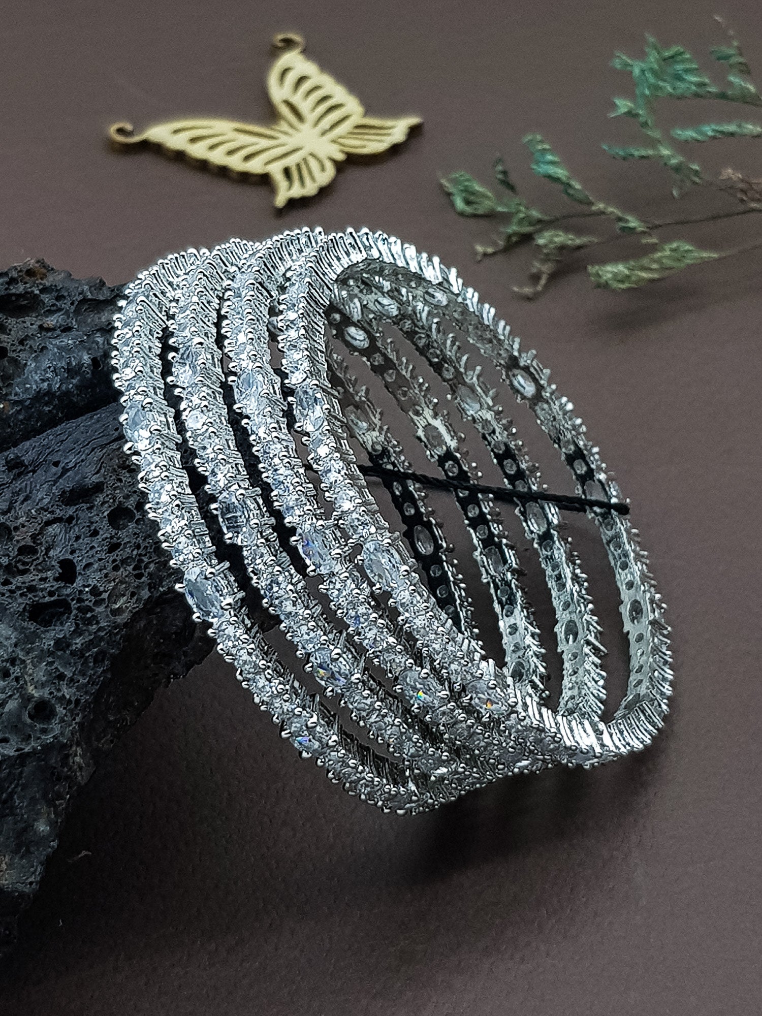 White gold plated premium CZ bangles set of 2