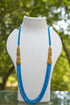 Light Blue Color Onyx 4 mm semi precious stones 26 inches necklace set with elephant brooch/mop