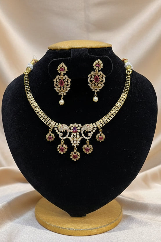 Gold Plated Short CZ Necklace Set