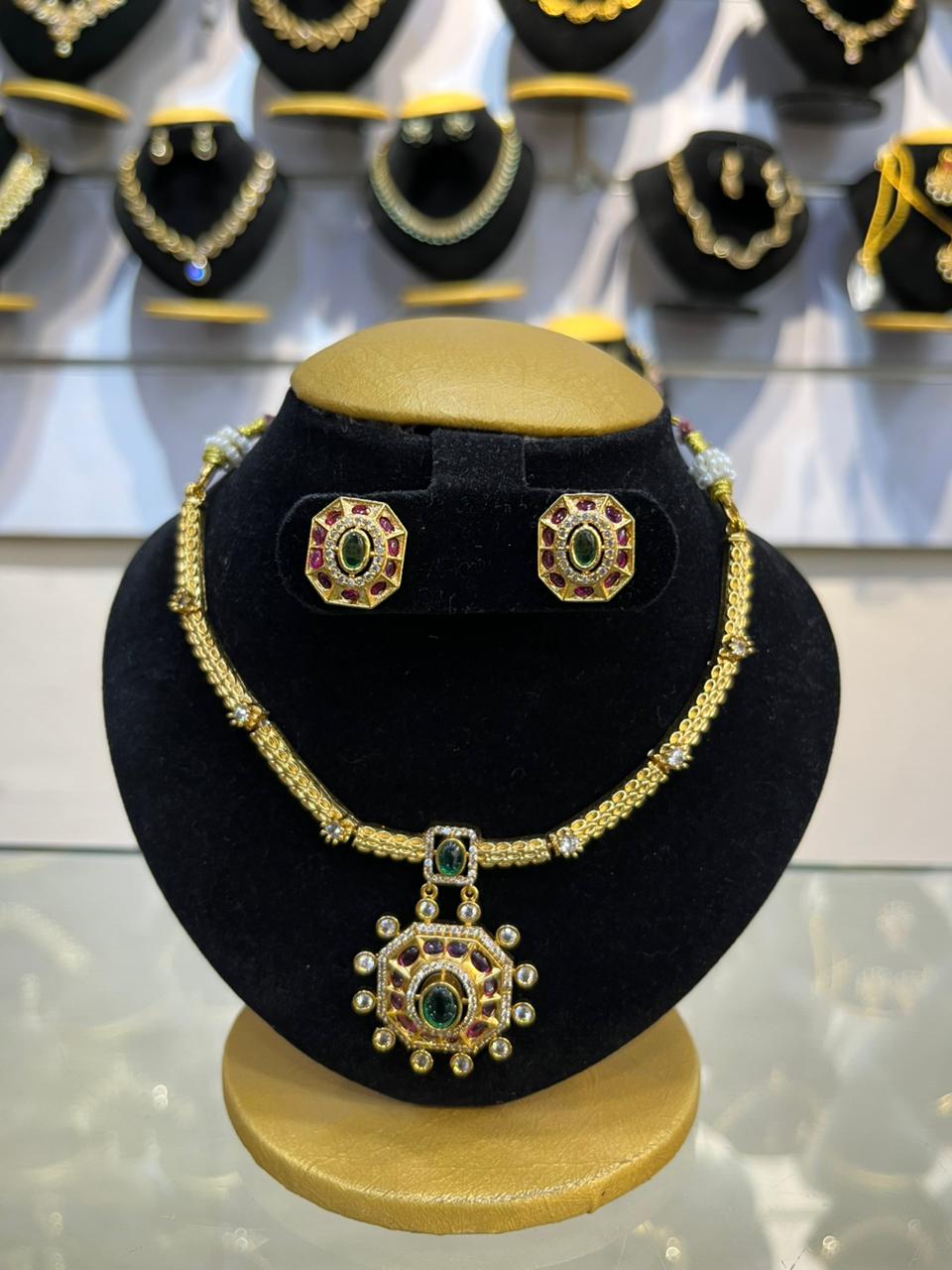 Gold Plated Short CZ Necklace Set