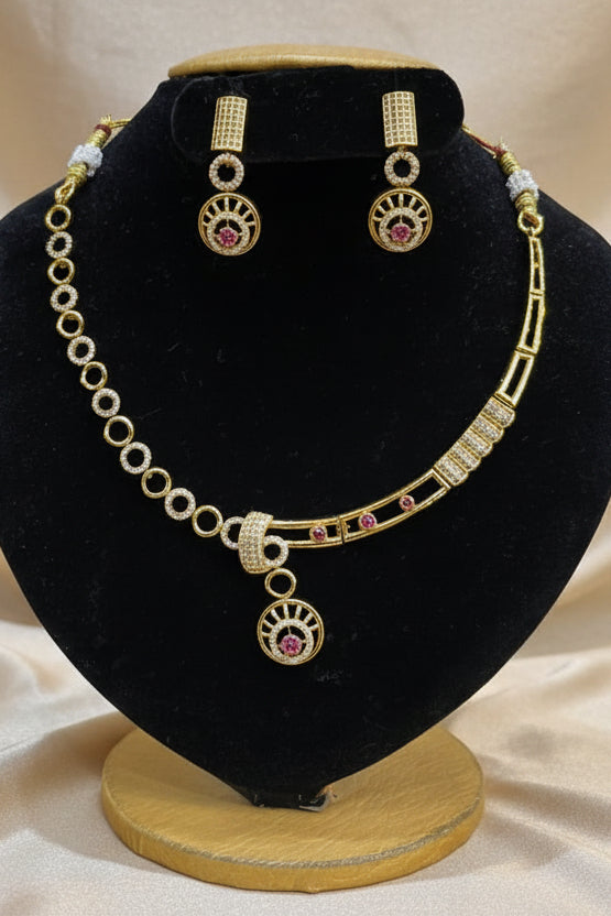 Gold Plated Short CZ Necklace Set