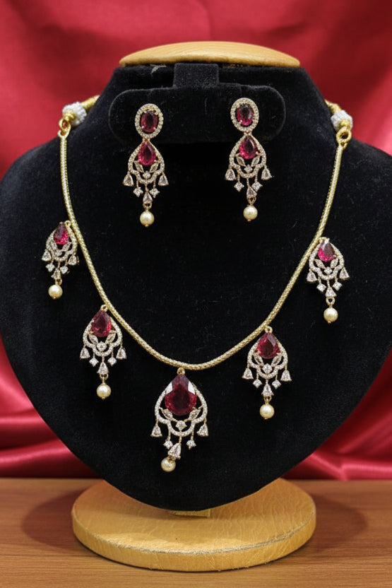 Gold Plated Short CZ Necklace Set