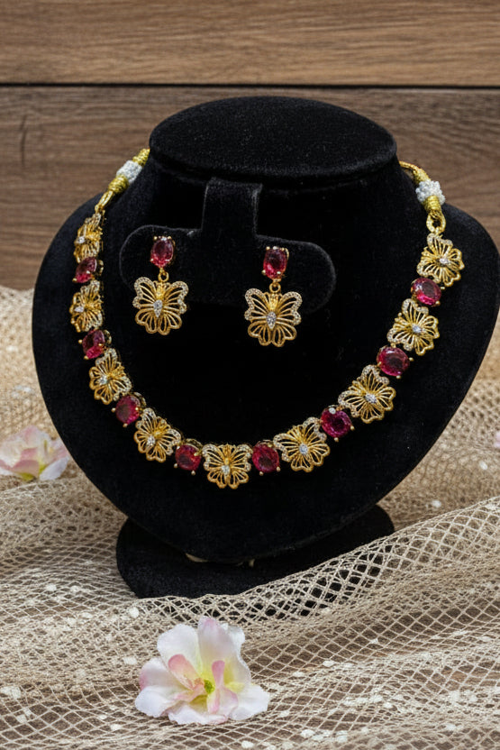 Gold Plated Short CZ Necklace Set