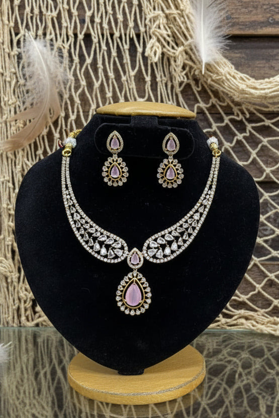 Gold Plated Short CZ Necklace Set