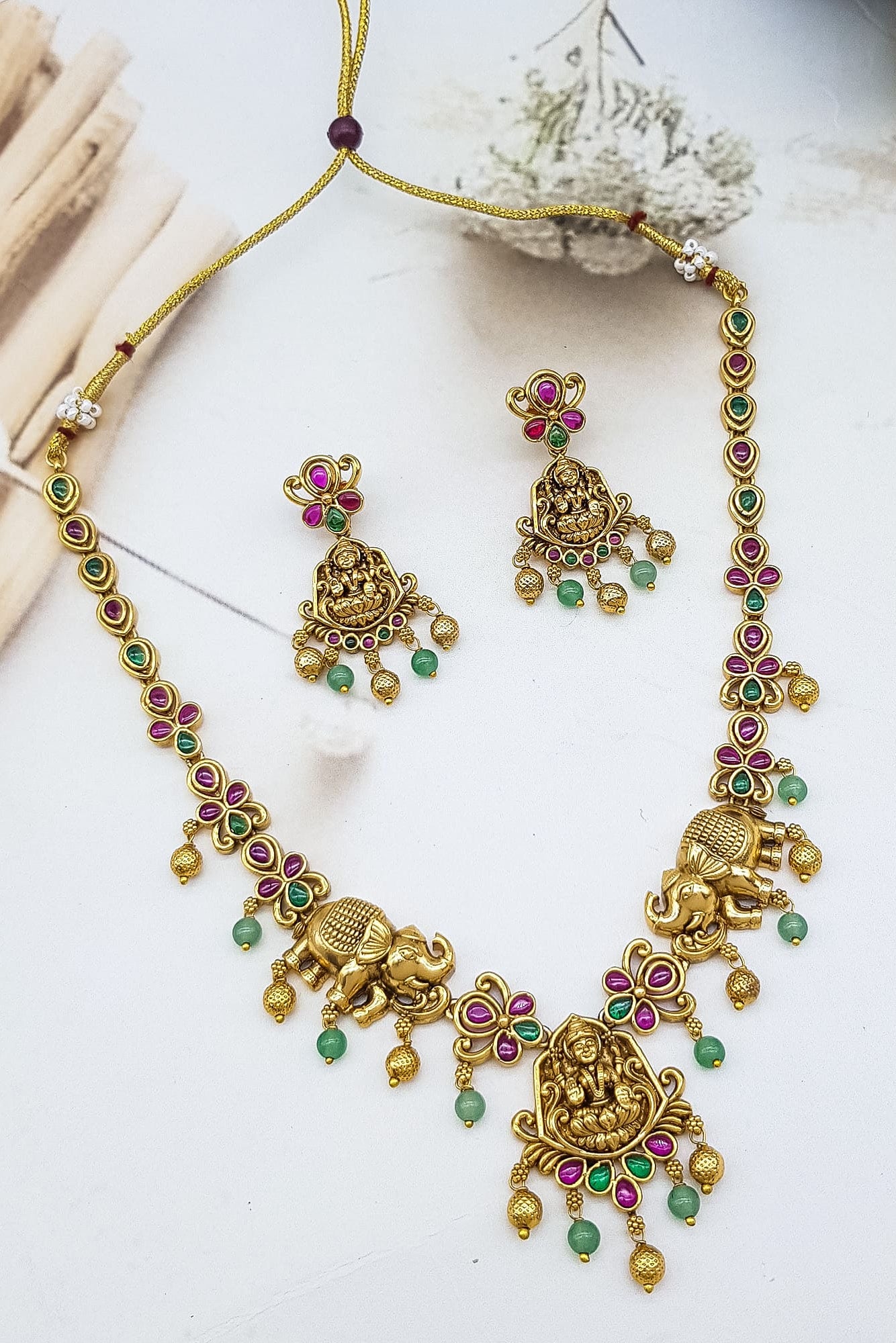 Premium Gold Plated Antique Short Necklace Set