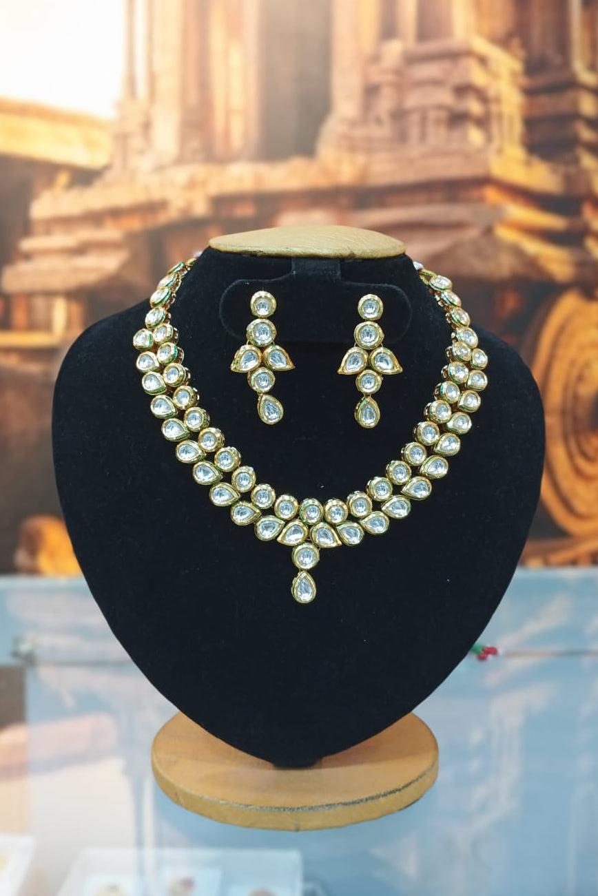 Gold Plated Heritage collection Necklace Set with pachi kundan and kempu stones