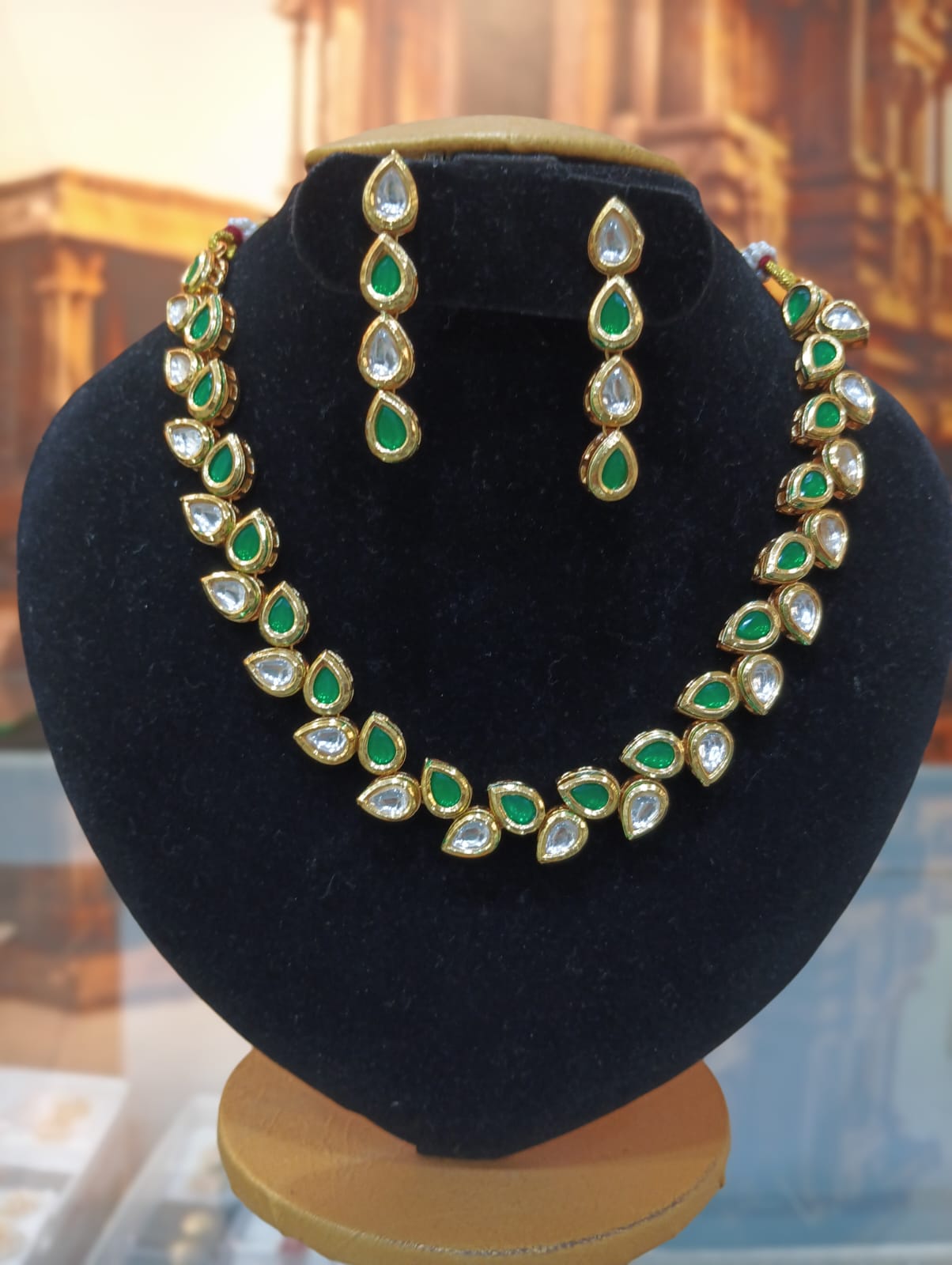 Gold Plated Heritage collection Necklace Set with pachi kundan and kempu stones