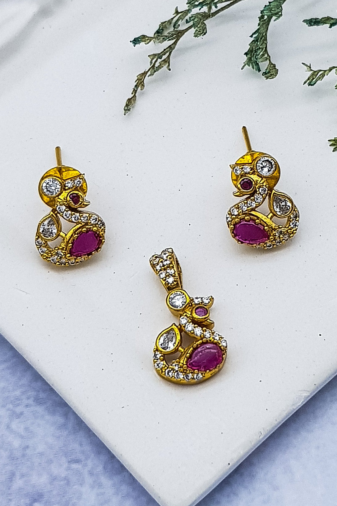Gold Plated Attractive CZ Stone Pendant Set
