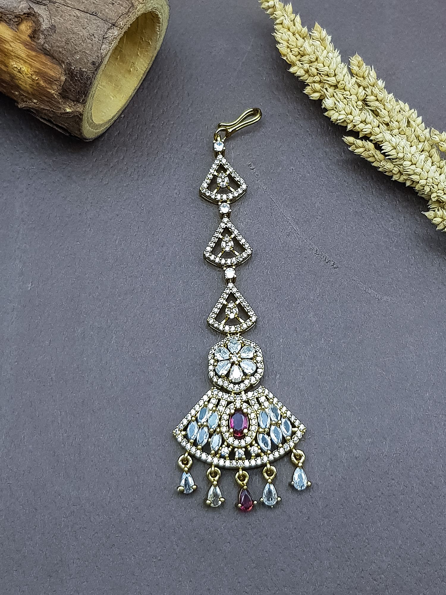 White Gold Plated Premium CZ Tikka