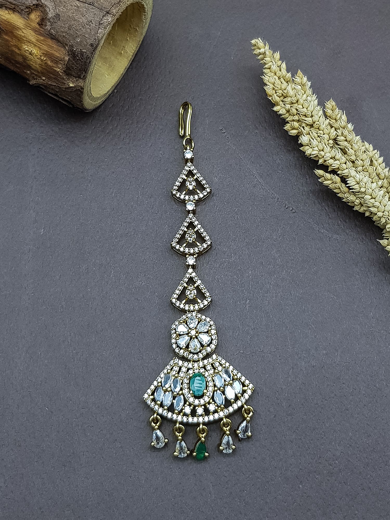 White Gold Plated Premium CZ Tikka
