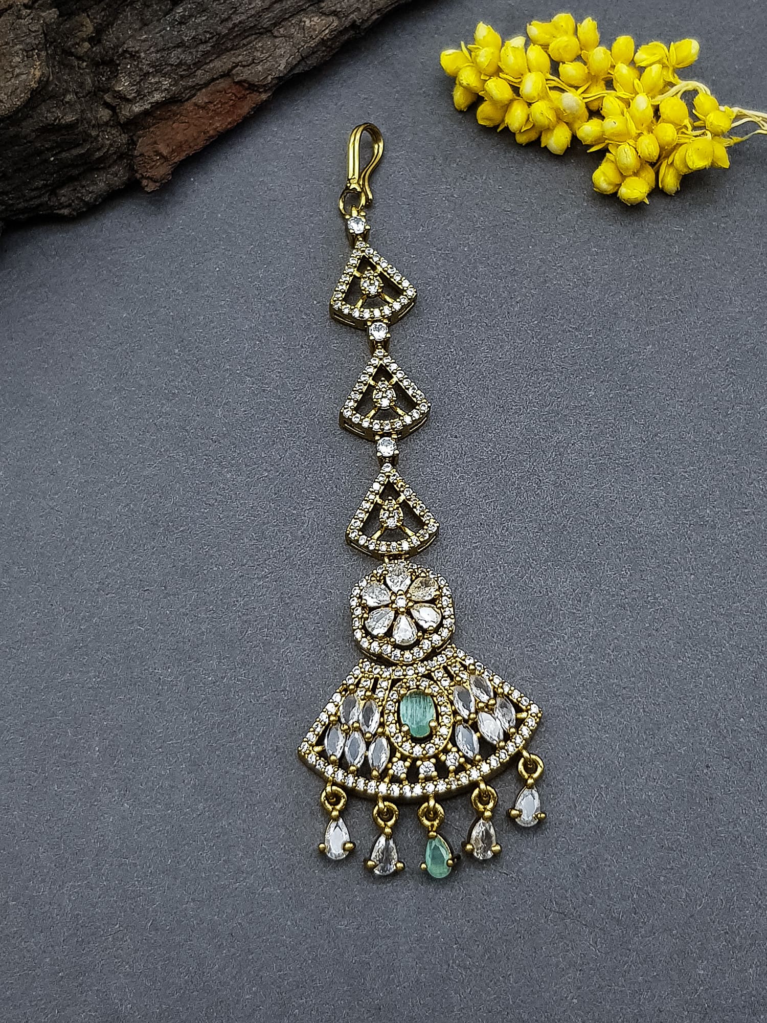 White Gold Plated Premium CZ Tikka