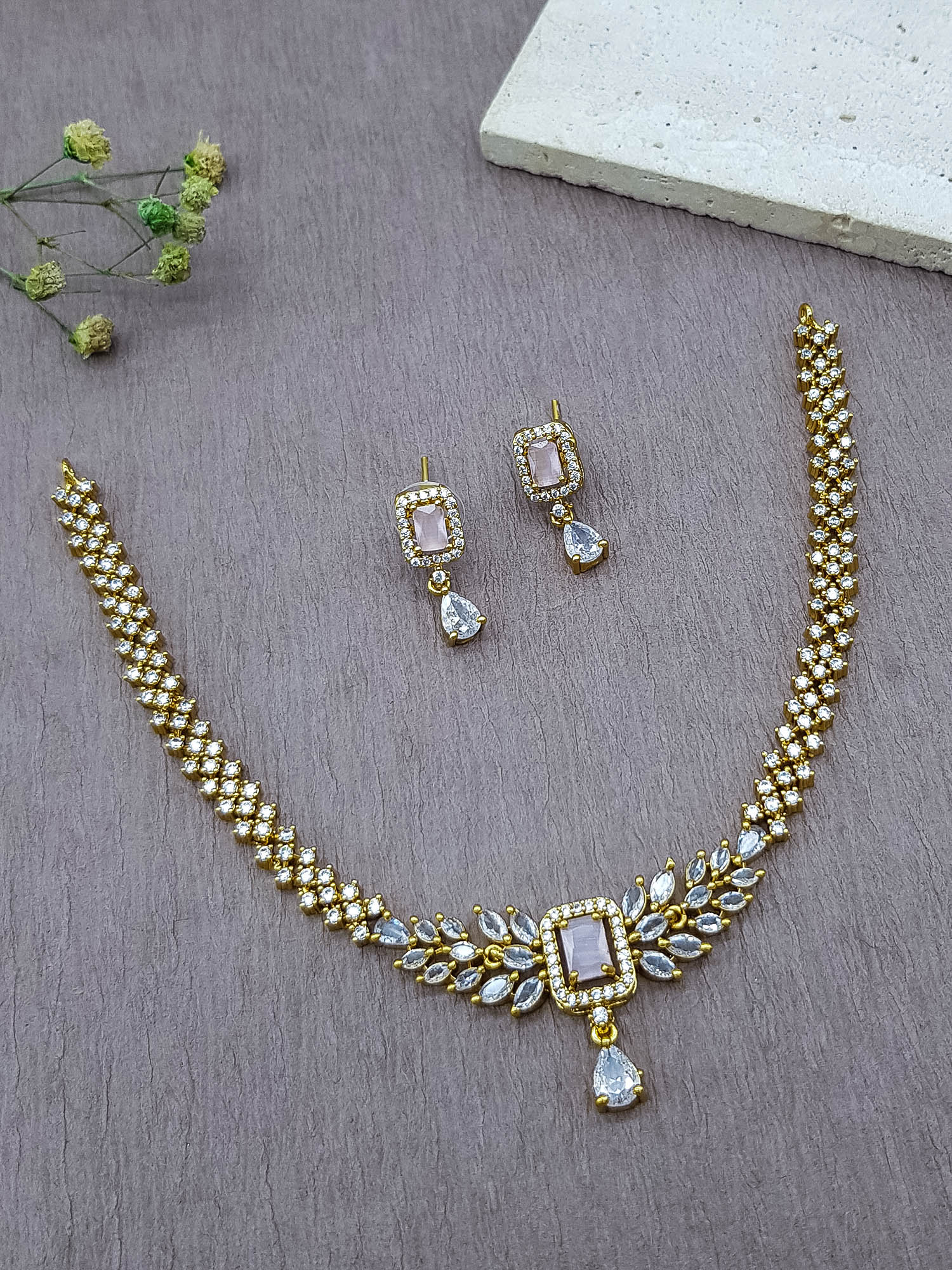 Premium Gold Plated CZ Neklace Set