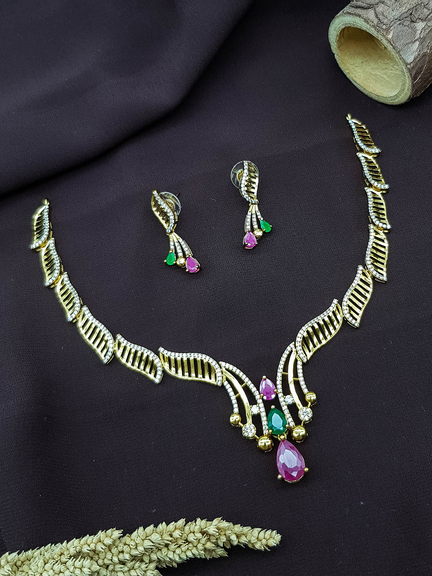 Premium Gold Plated CZ Neklace Set