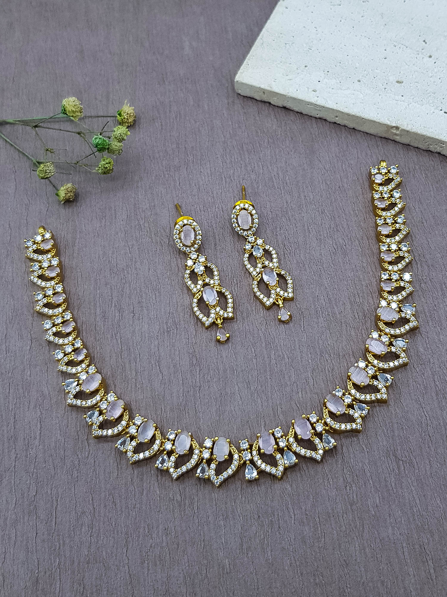 Premium Gold Plated CZ Necklace Set