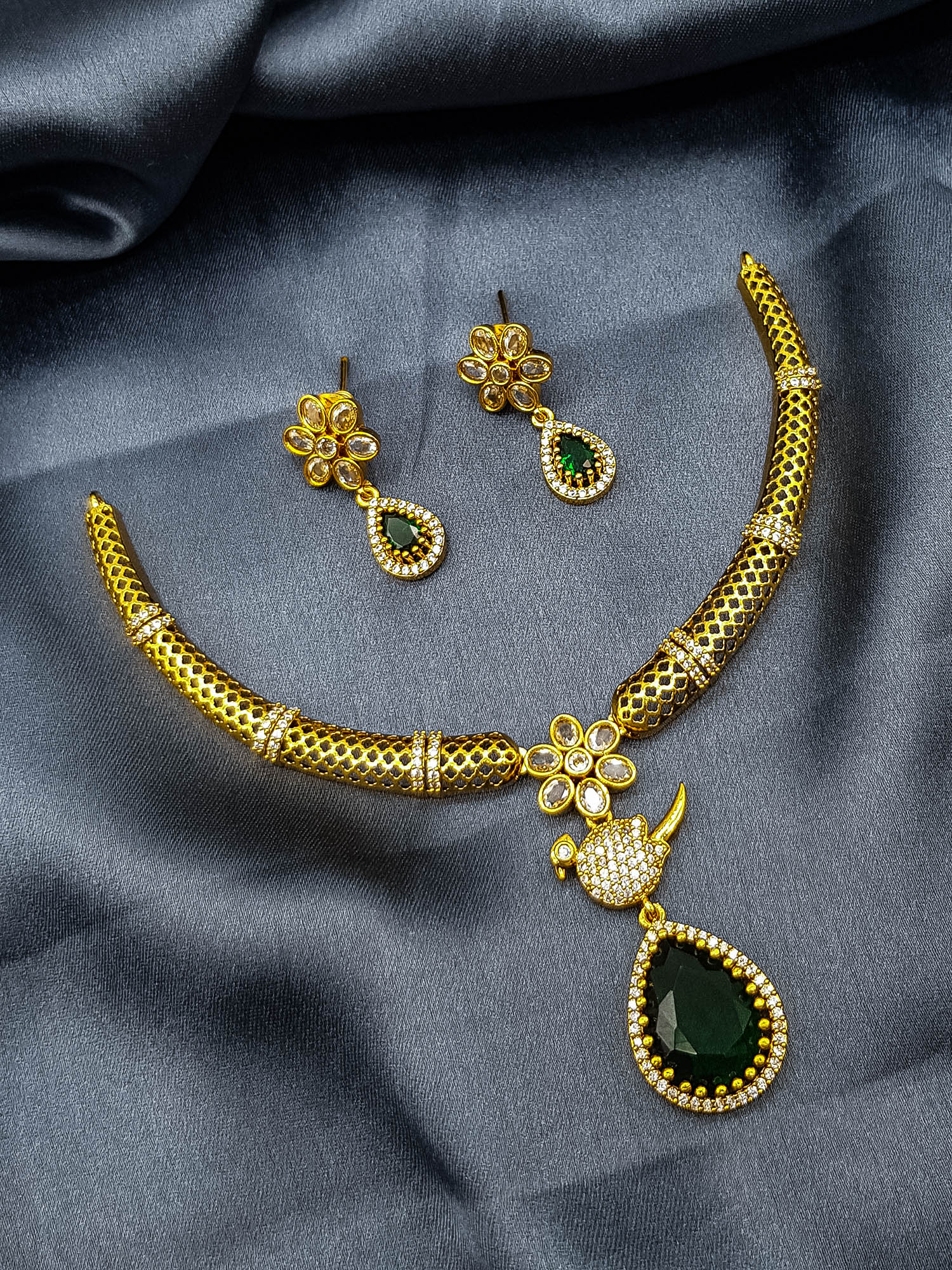 Premium Gold Plated CZ Necklace Set