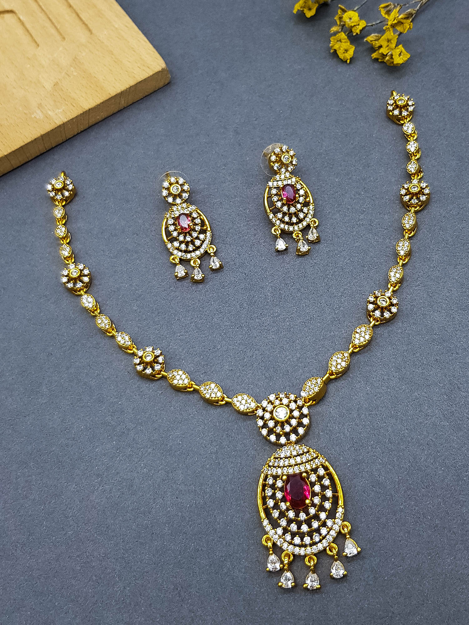 Premium Gold Plated CZ Neklace Set