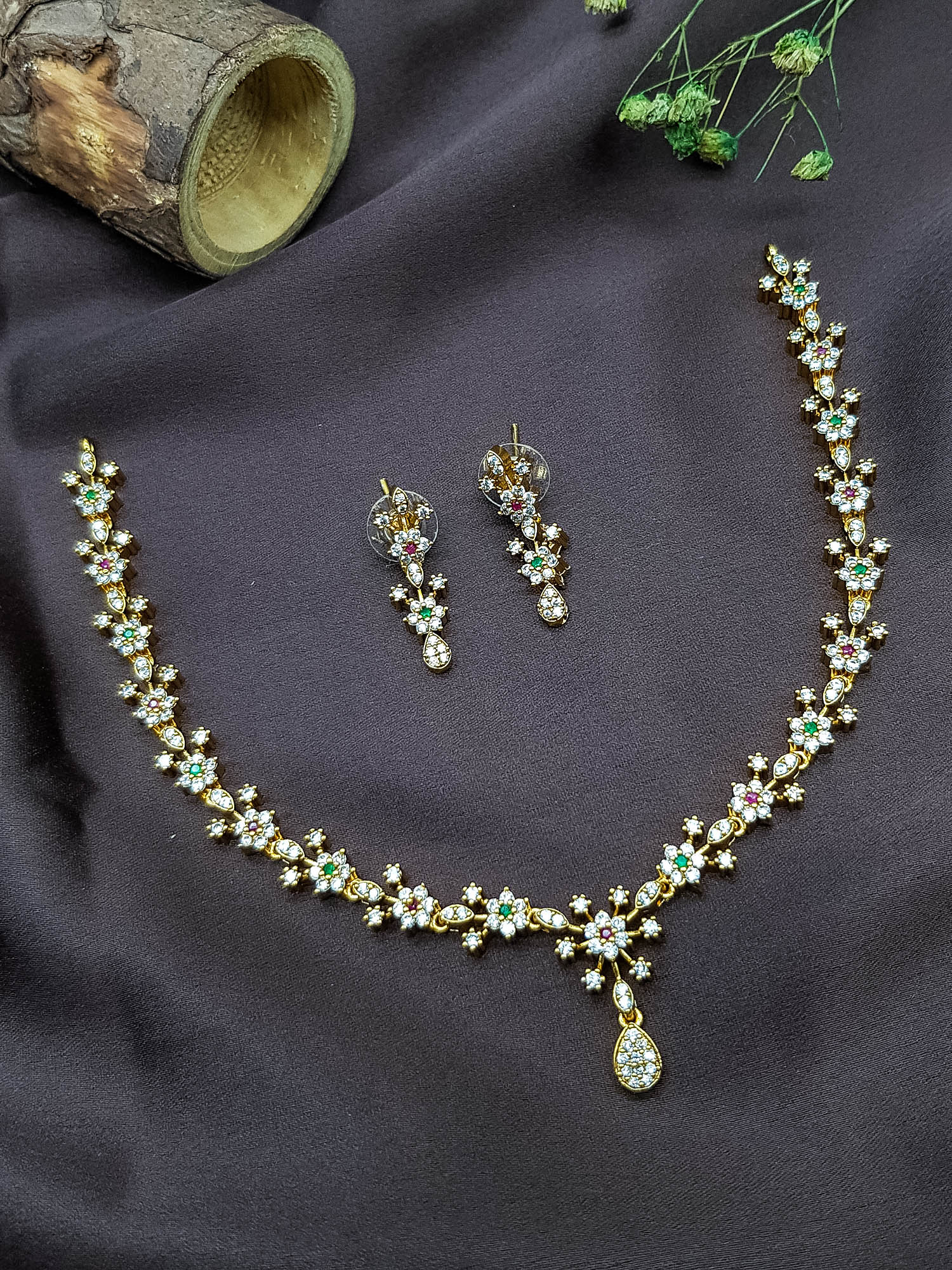 Premium Gold Plated Short CZ Necklace Set