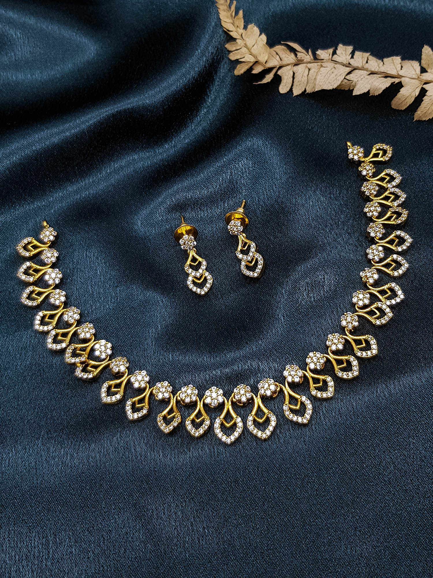 Premium Gold Plated Short CZ Necklace Set