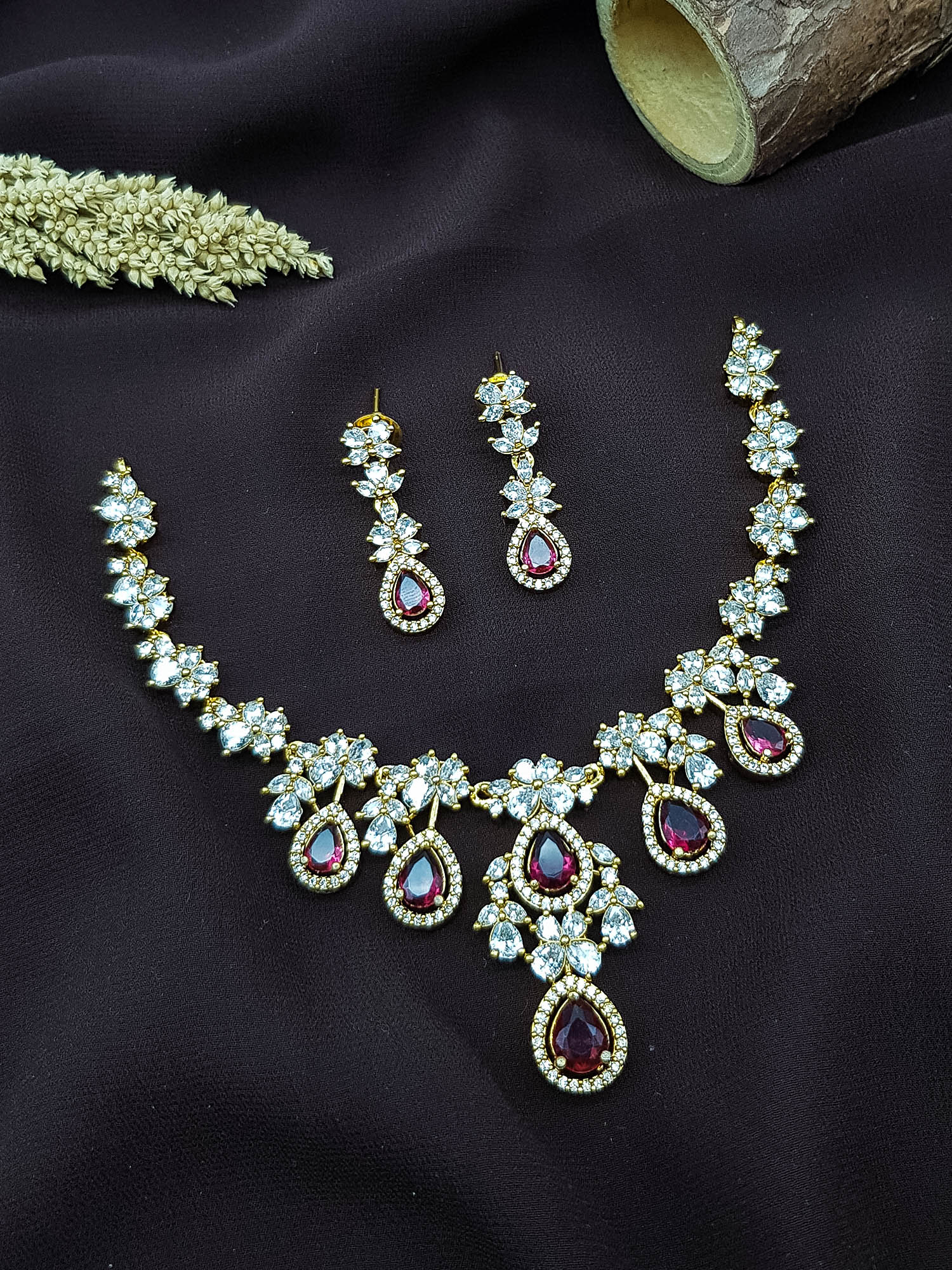 Premium Gold Plated Short CZ Necklace Set