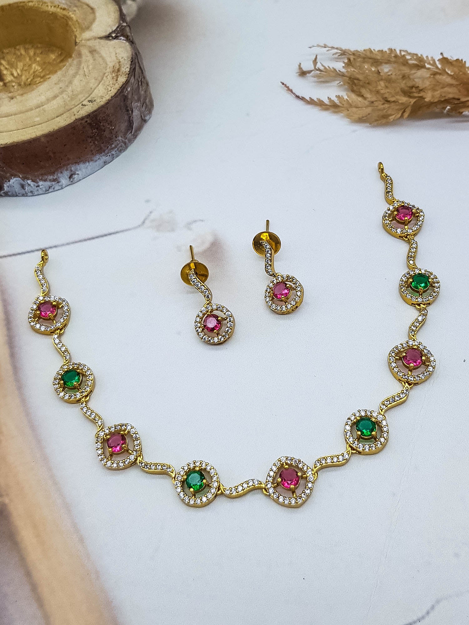 Premium Gold Plated Short CZ Necklace Set