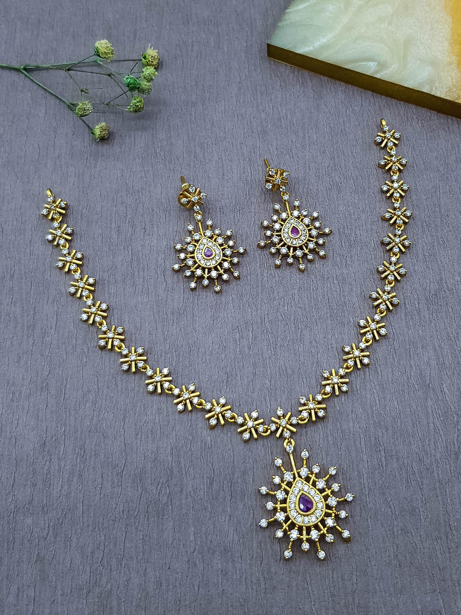 Premium Gold Plated Short CZ Necklace Set