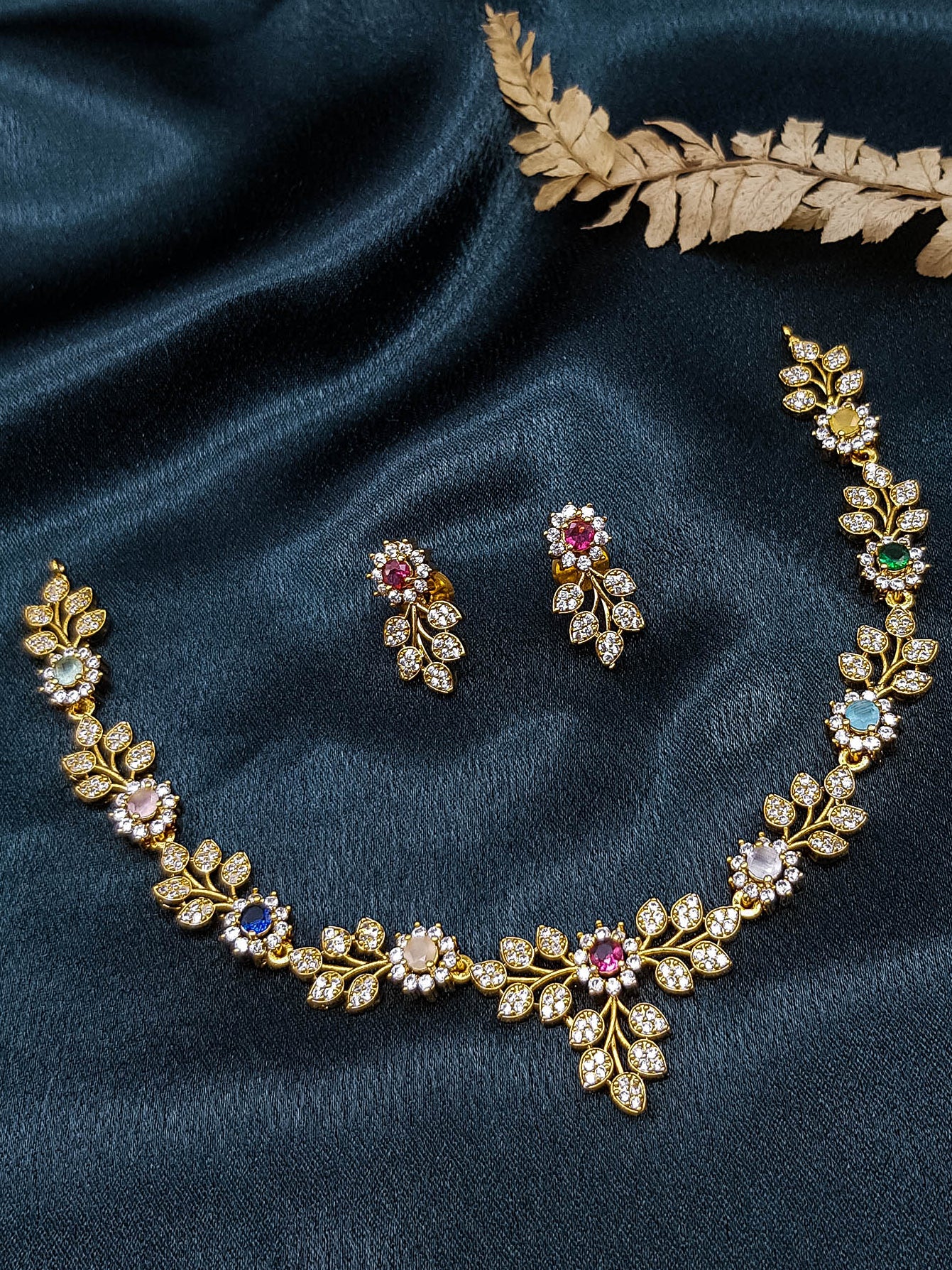Premium Gold Plated Short CZ Necklace Set