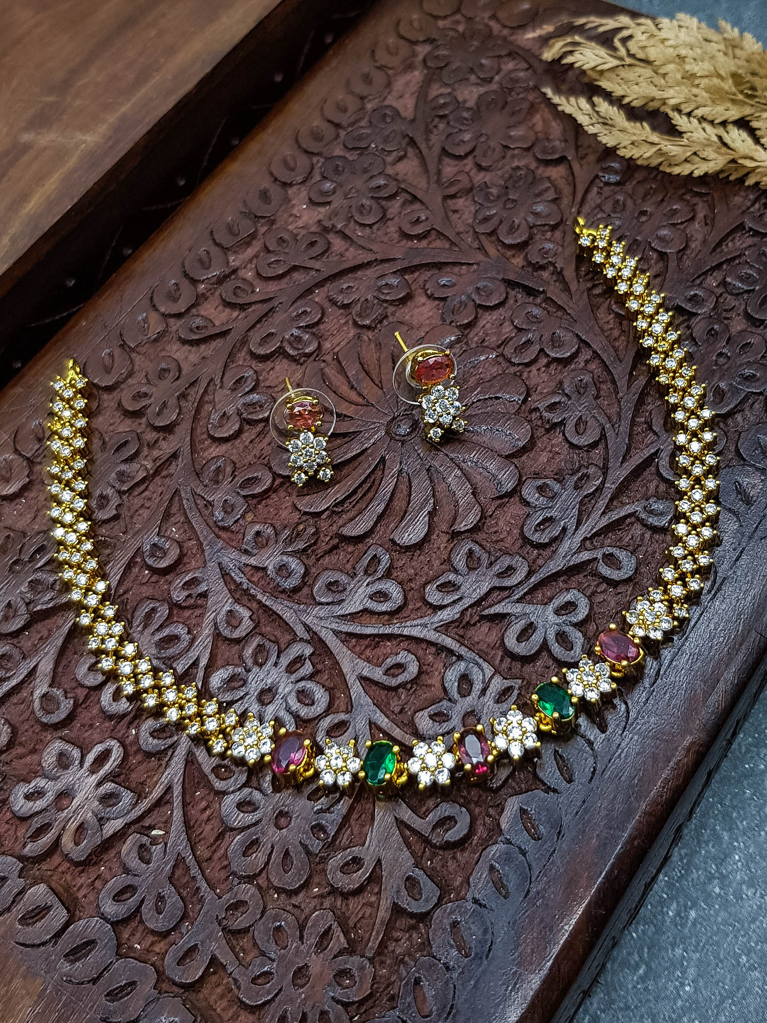 Premium Gold Plated Short CZ Necklace Set