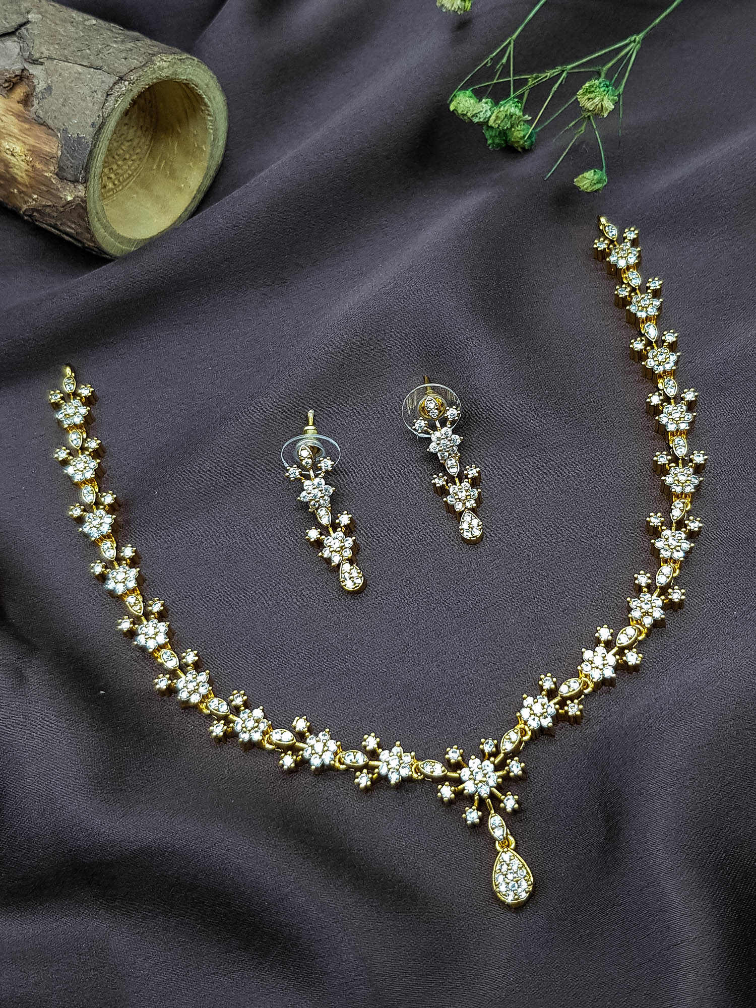 Premium Gold Plated Short CZ Necklace Set