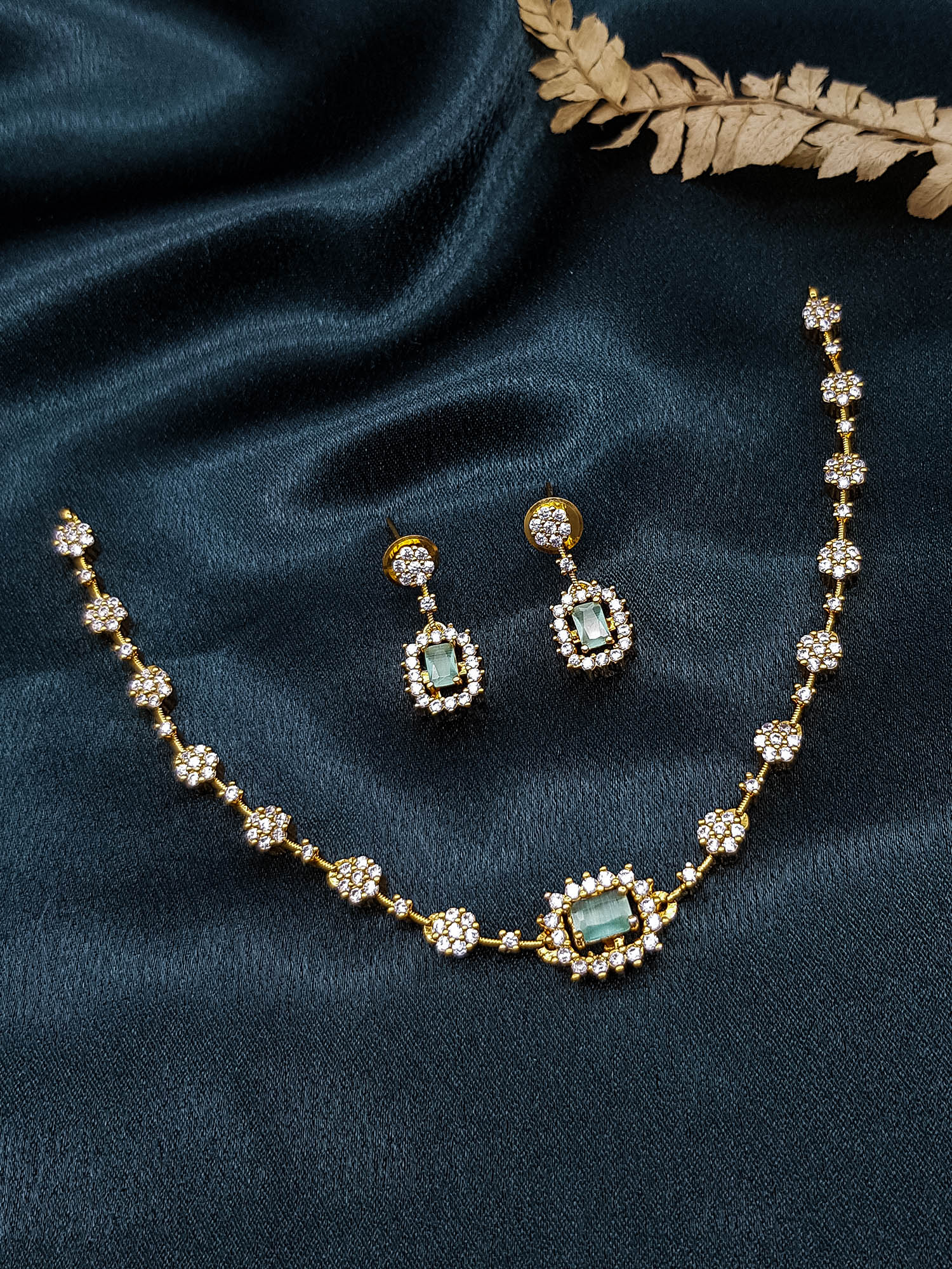 Premium Gold Plated Short CZ Necklace Set