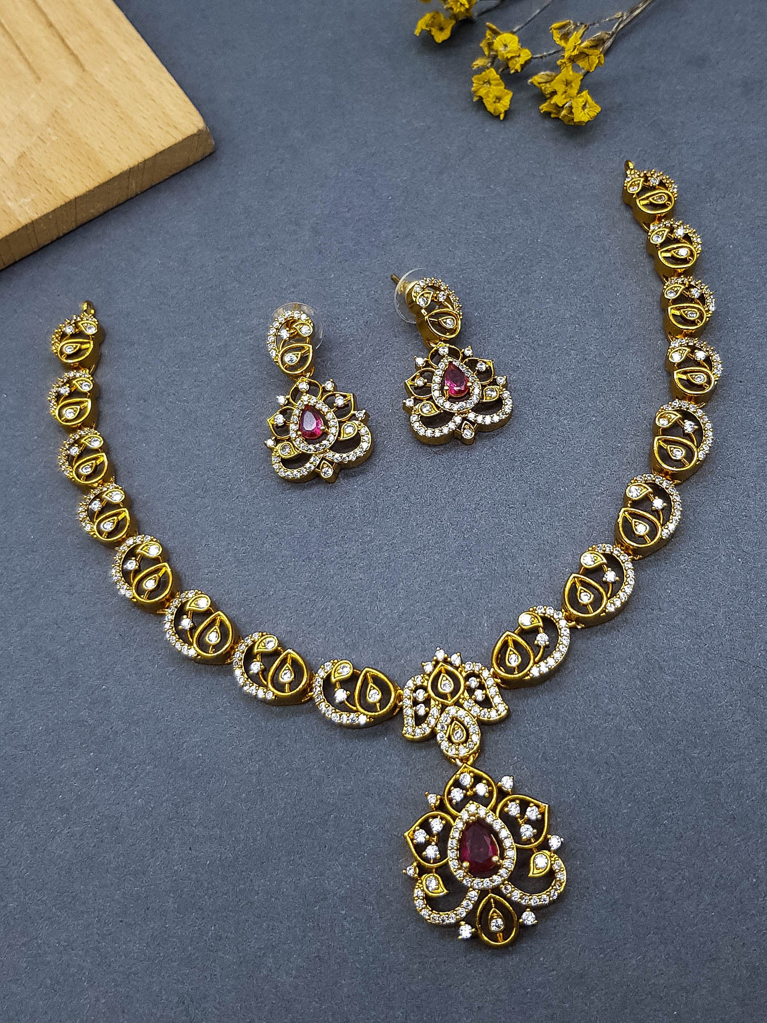 Premium Gold Plated Short CZ Necklace Set