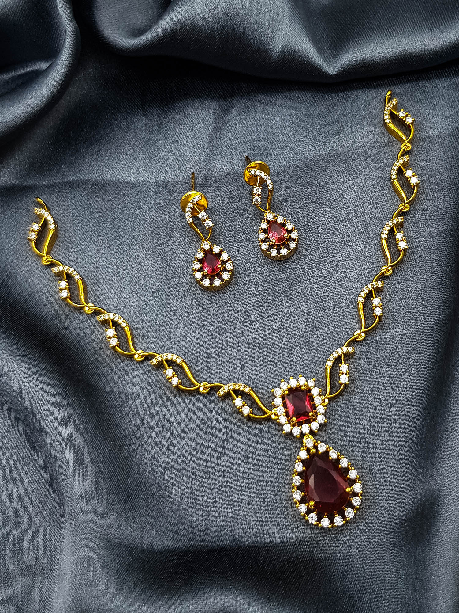 Premium Gold Plated Short CZ Necklace Set