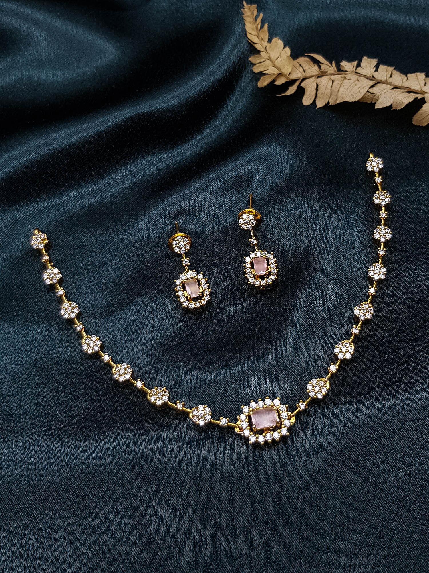 Premium Gold Plated Short CZ Necklace Set