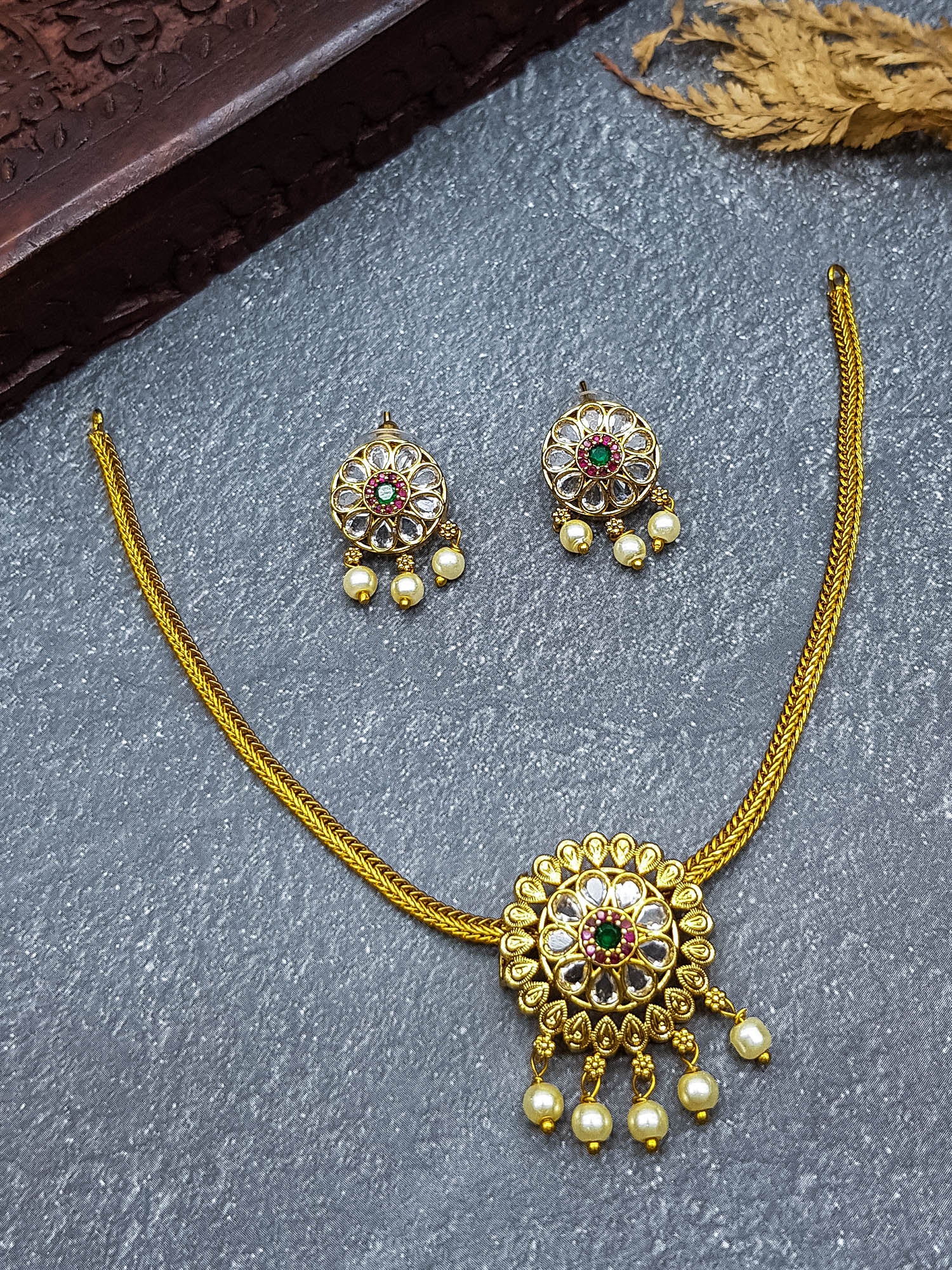 Premium Gold Plated Short CZ Necklace Set