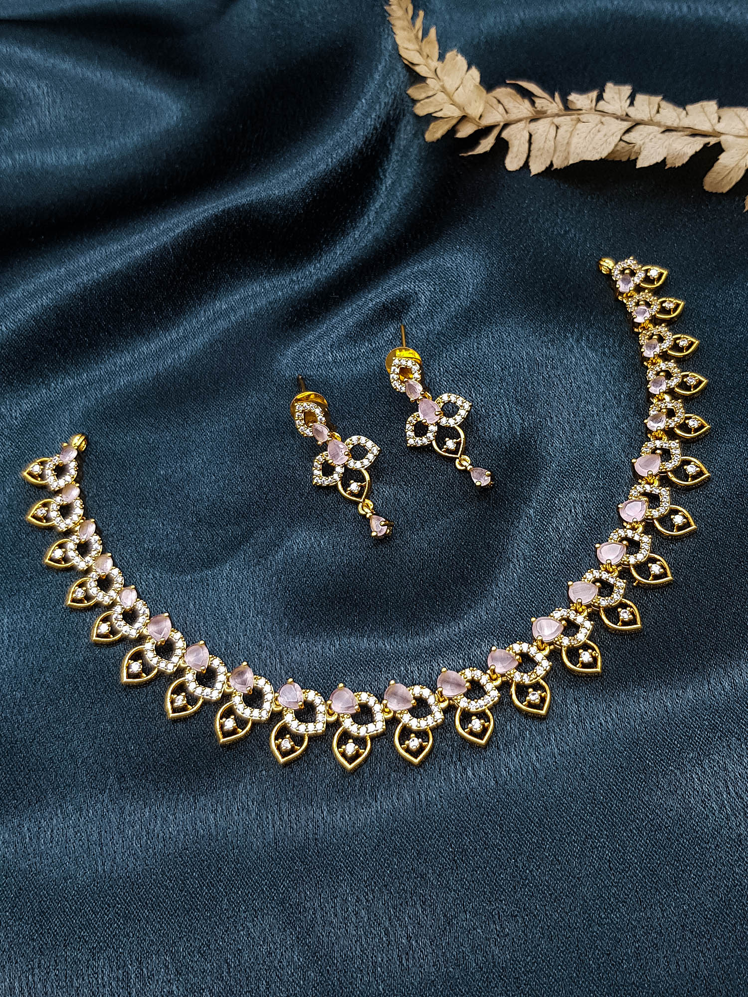 Premium Gold Plated Short CZ Necklace Set