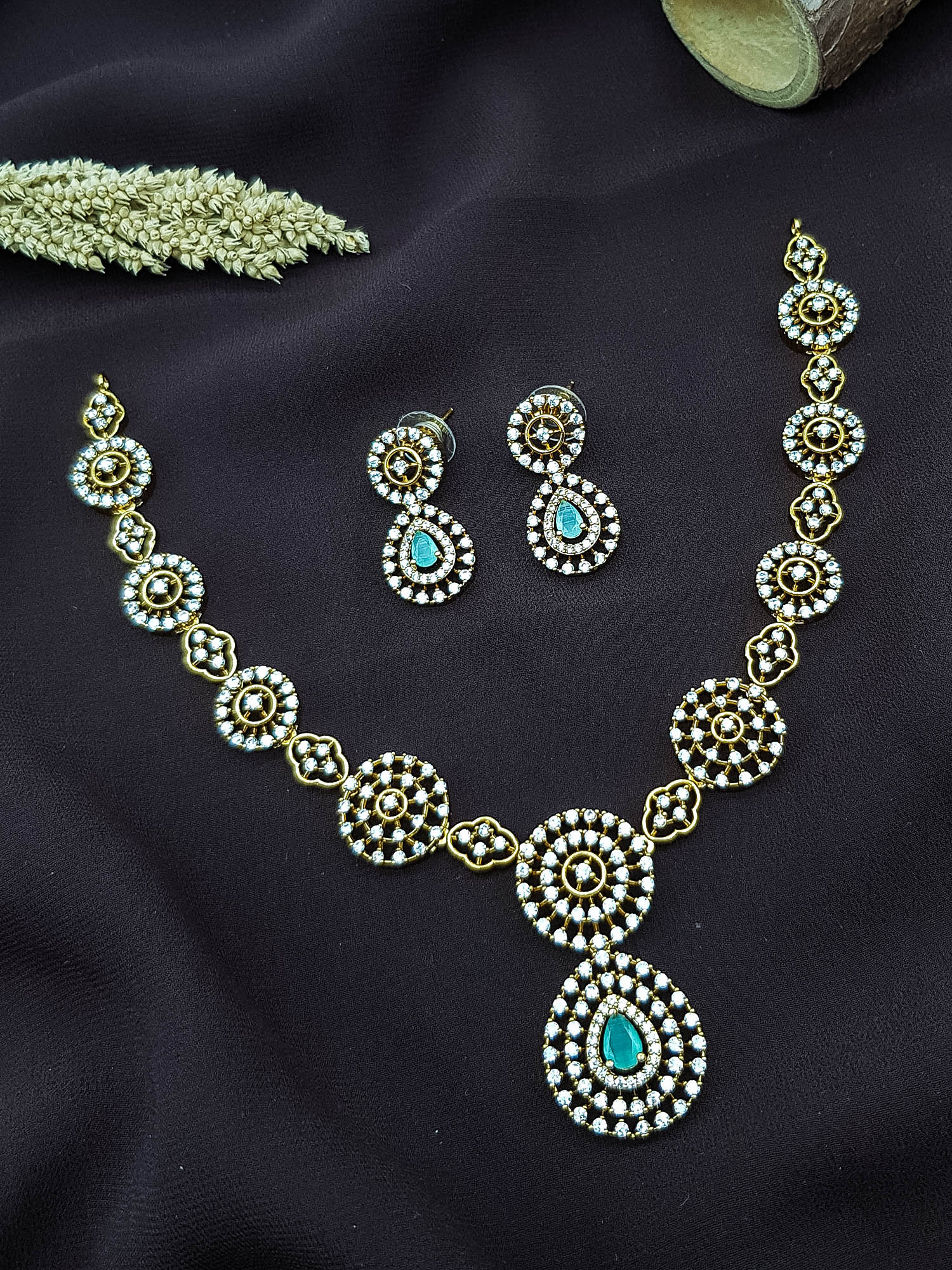 Premium Gold Plated Short CZ Necklace Set