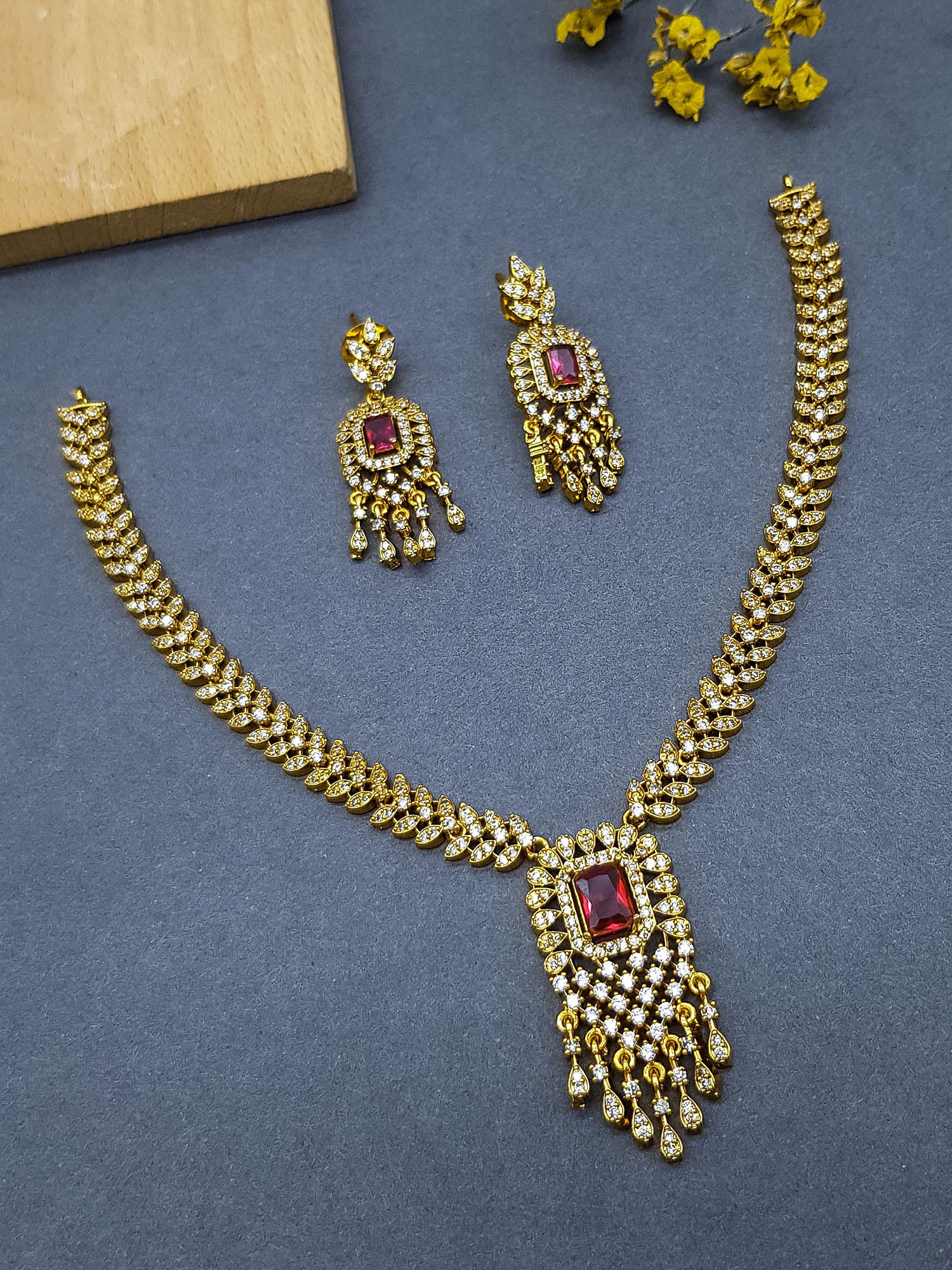 Premium Gold Plated Short CZ Necklace Set