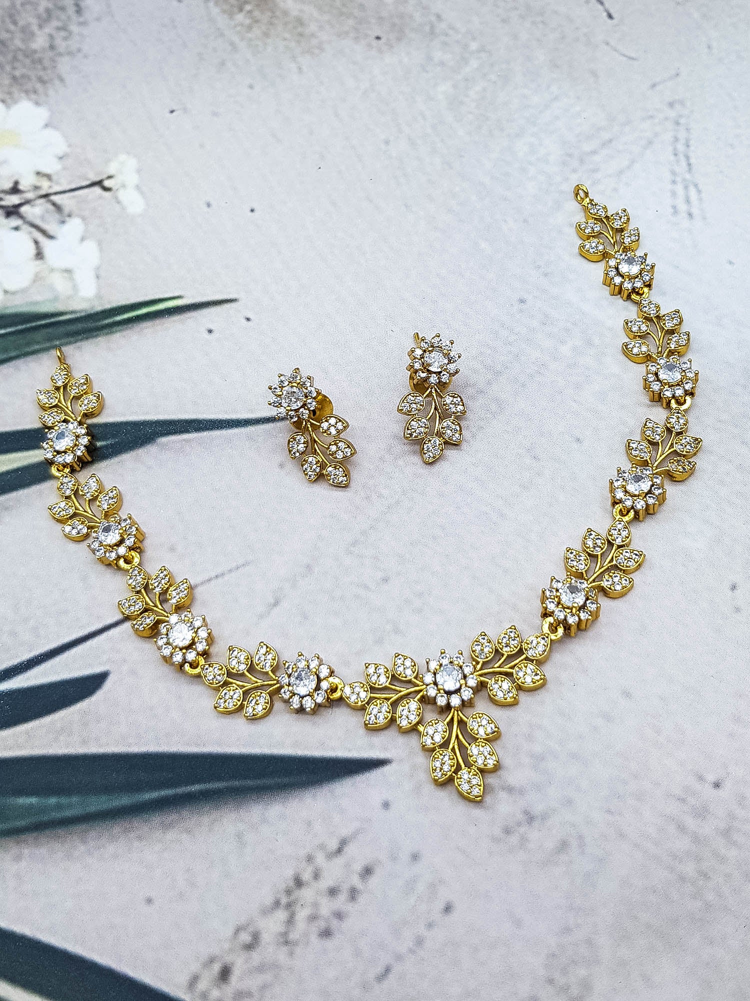 Premium Gold Plated Short CZ Necklace Set