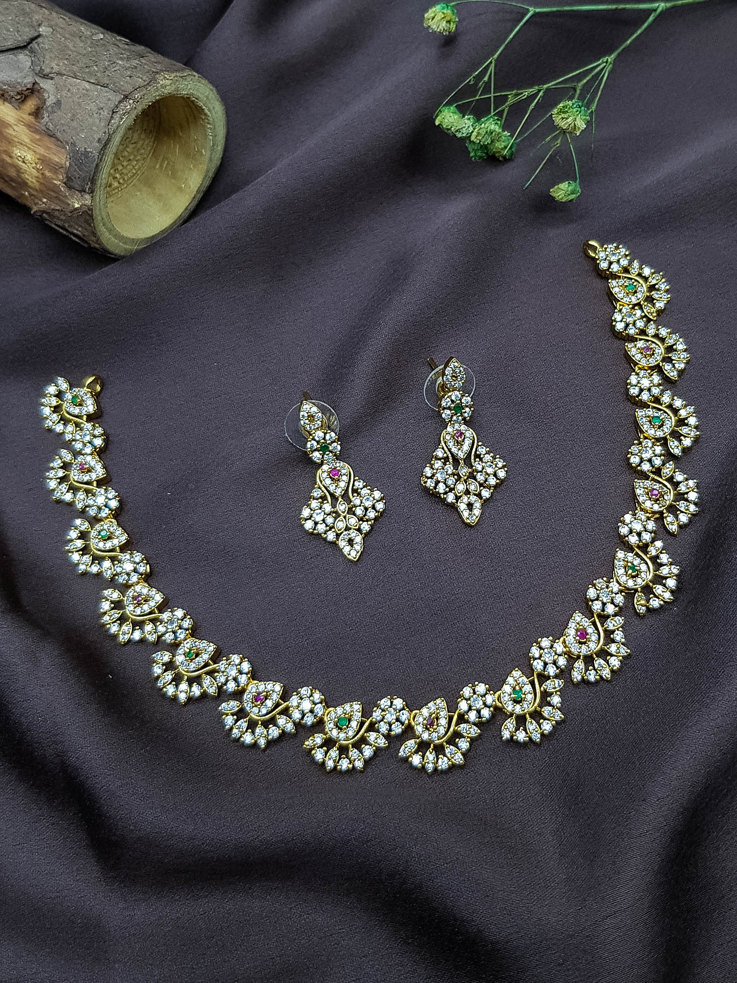 Premium Gold Plated Short CZ Necklace Set
