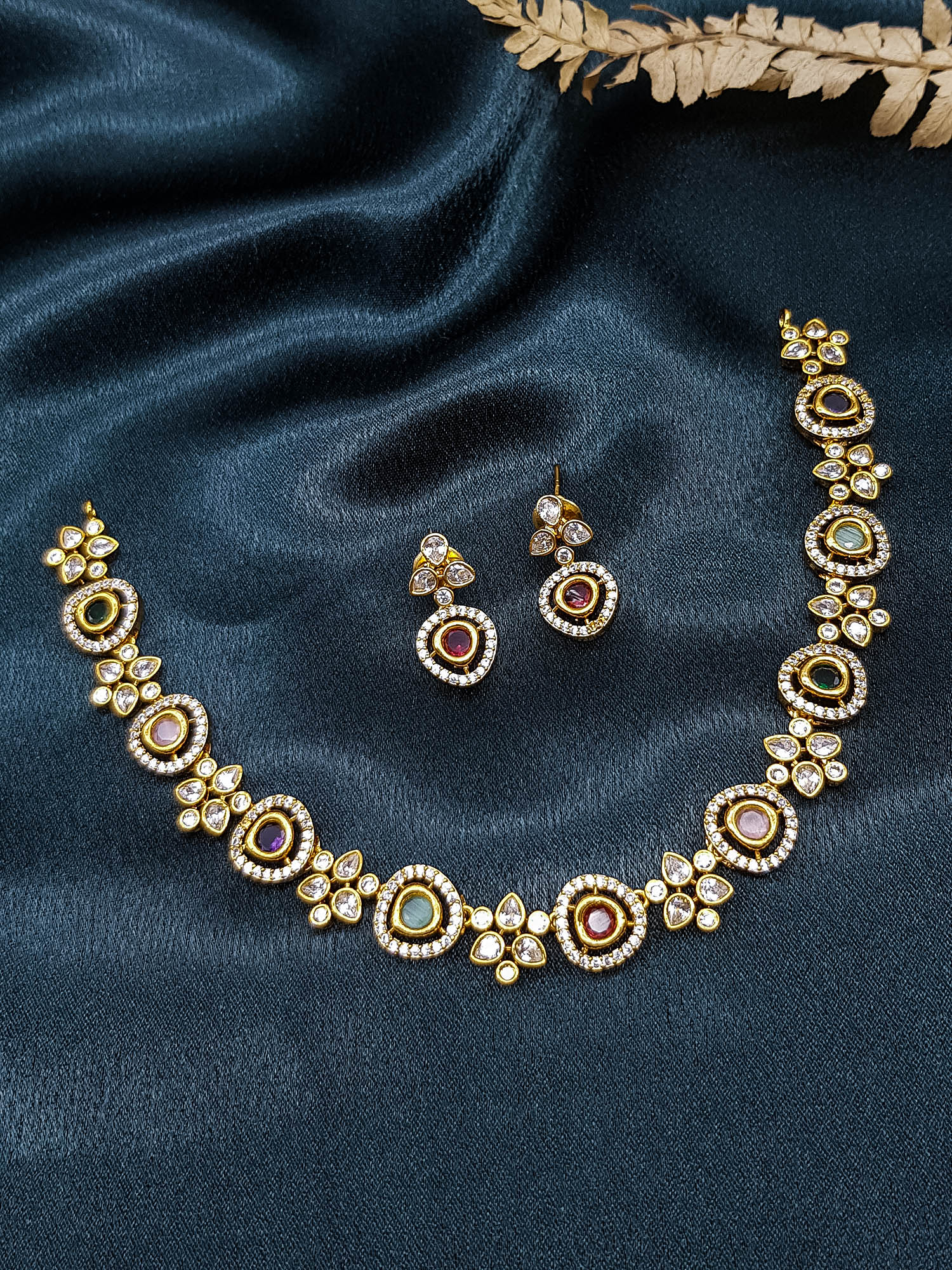 Premium Gold Plated Short CZ Necklace Set